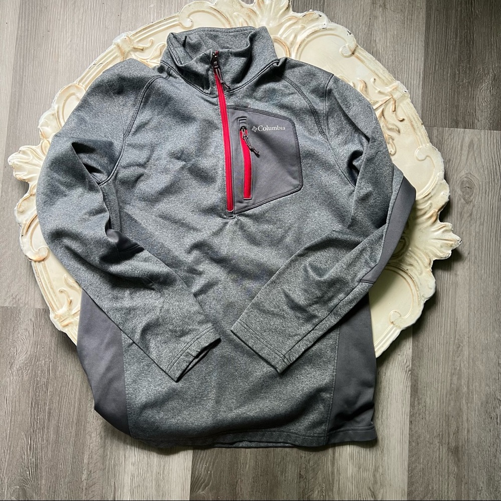 Columbia Men’s Gray Red Pullover with 1/4 Zip Size Medium